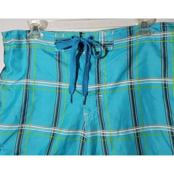 Ocean Pacific O.P. Men's Teal Multi-Color Plaid Board Shorts Size Med Surf Beach - Picture 2 of 6